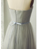 Convertible Silver Gray Tulle Pleated Elegant Bridesmaid Dress